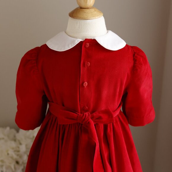 Red PinWale Corduroy Dress Size 4 Luli & Me Boutique French Tucks Traditional - Picture 2 of 5